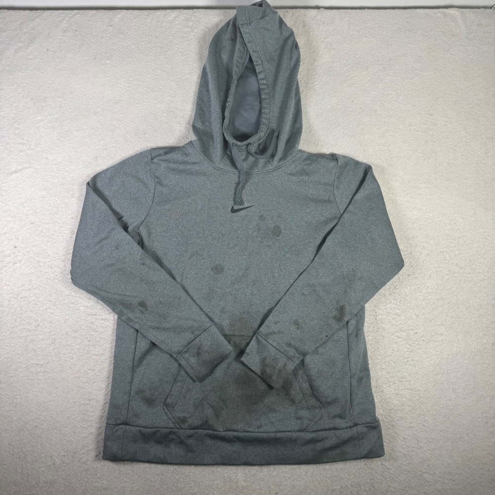 Nike Hoodie Mens Large Gray Fair Dri-FIT Pullover Athletic Sweatshirt Stained
